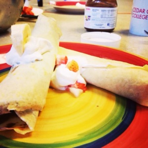 Crepes of Joy! Banana Nutella and strawberry with homemade whipped cream
